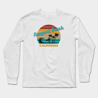 Newport Beach California Retro Vintage Sunset Long Sleeve T-Shirt